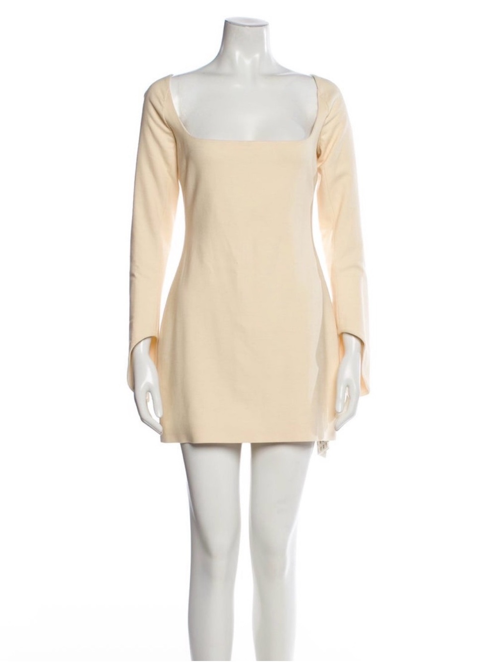 KHAITE Cream Square-Neck Long Sleeve Mini Dress